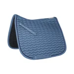 Blue horse saddle pad with a textured quilted design and gray lining