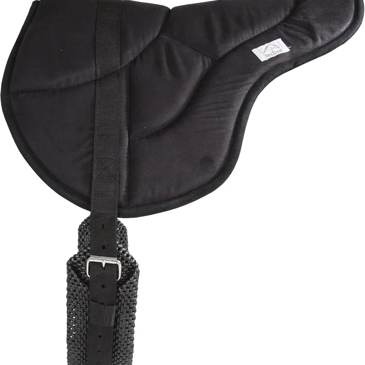 Black horse saddle pad with adjustable straps for secure fitting