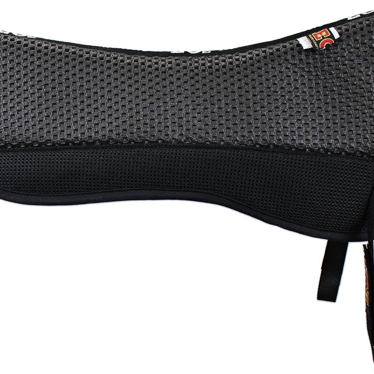 Black mesh horse saddle pad with textured surface for comfort and support