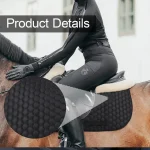 Black horse saddle pad with honeycomb texture on a horse during riding session
