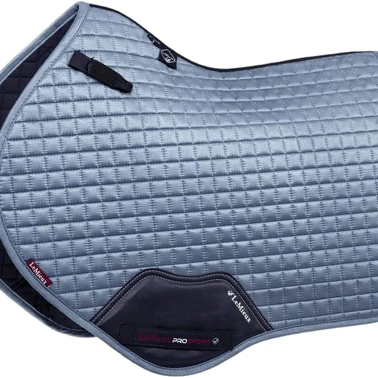 Gray horse saddle pad with quilted texture and black accents