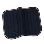 Navy blue horse saddle pad with quilted design and fastening straps