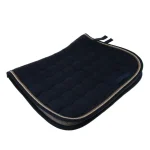 Navy blue horse saddle pad with quilted design and decorative trim