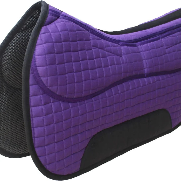Purple horse saddle pad with quilted texture and black accents